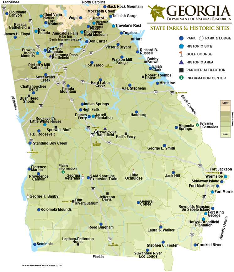 Georgia State Parks Historic Sites Map Department Of Natural 