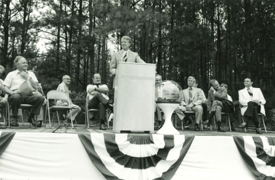 Photo of Jimmy Carter at the dedication of Panola Mountain