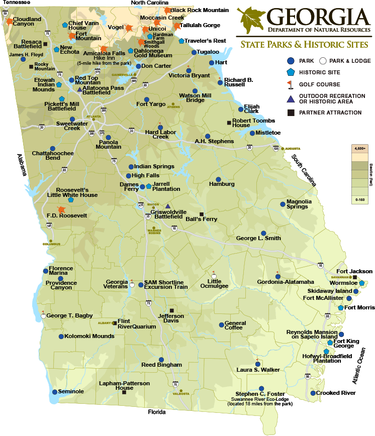 Georgia State Parks Historic Sites Map Department Of Natural Resources Division